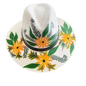 MEXICAN Artisanal Hat Hand Painted Fedora Floral Sombrero Panama Bohemian Large